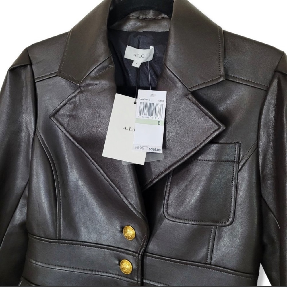 A.L.C. Dark Brown Faux Leather Jacket with Gold Accents - Picture 5 of 11